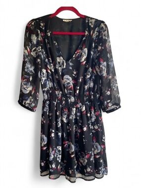 Cope Navy Blue Floral Print 3/4 Sleeve V Neck Dress Size M